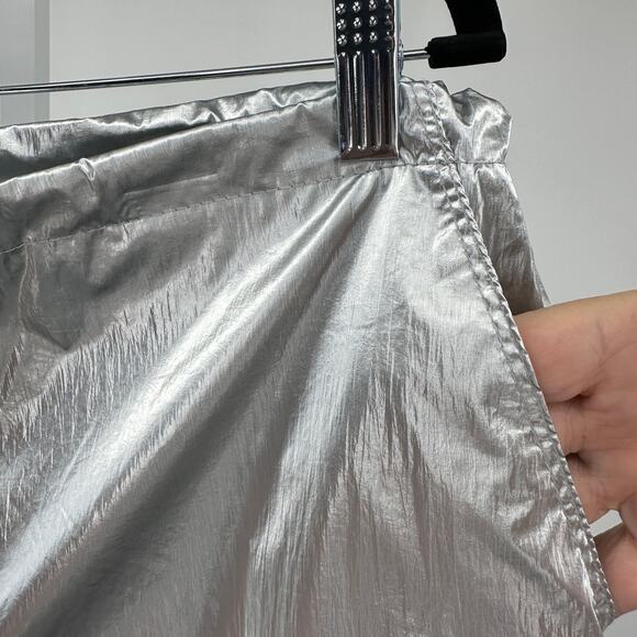 Vinyl Icons Metallic Foil Parachute Pants WMNS XL Silver Elastic Waist High Rise - Picture 7 of 10